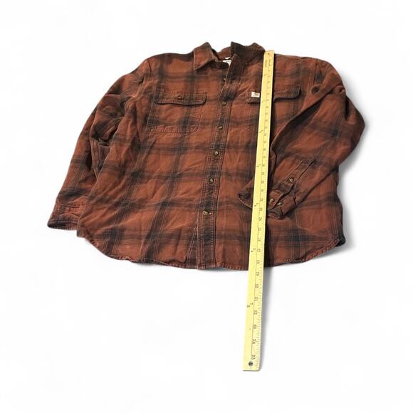 Carhartt Shirt Mens Large Red Brown Plaid Button Up Work Wear Original Fit Heavy - Picture 7 of 8